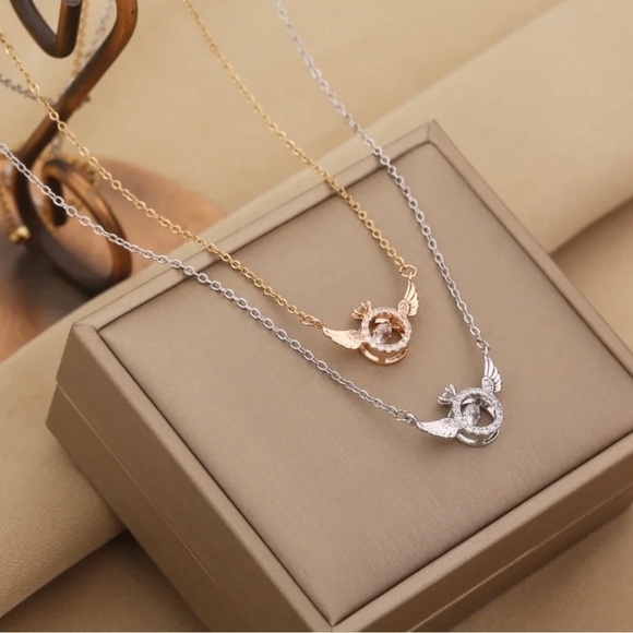 14K White Gold/ Rhodium Plated Diamond In Motion Diamond Ring w/ Wings Necklace - Picture 5 of 7